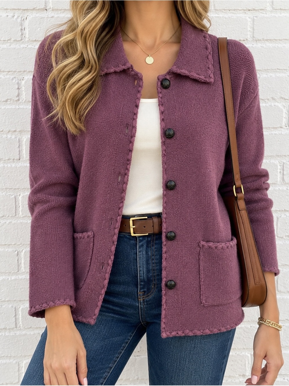 Vintage 90s Bridgewater Classics 100% Wool Purple Cardigan Jacket M